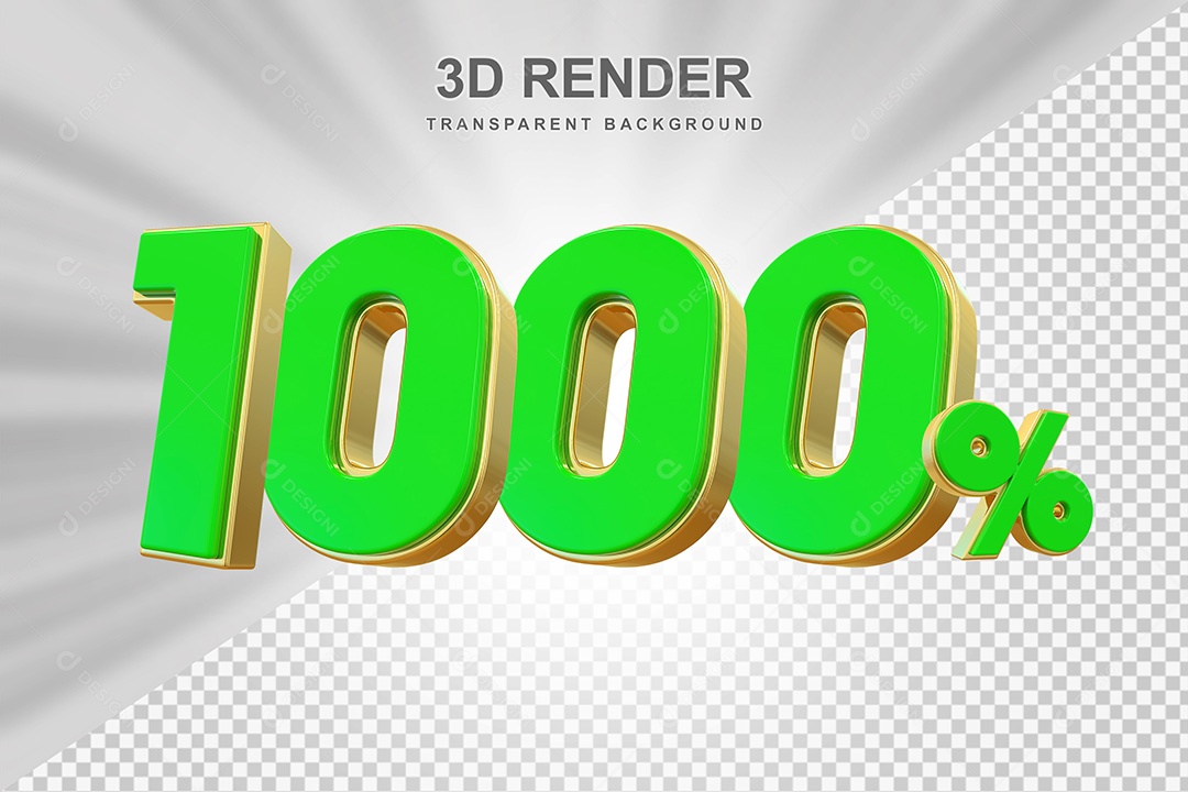 Elemento 3D Número 1000% Verde com Dourado Para Composição PSD