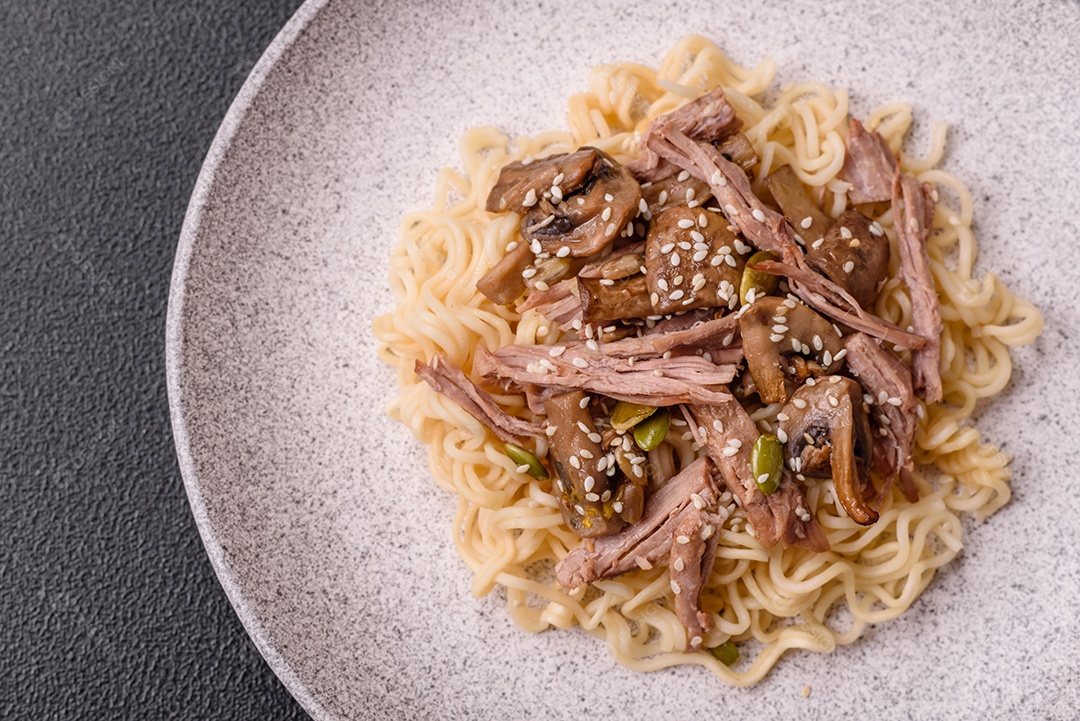 A imagem mostra uma tigela de lámen, uma sopa japonesa de macarrão.