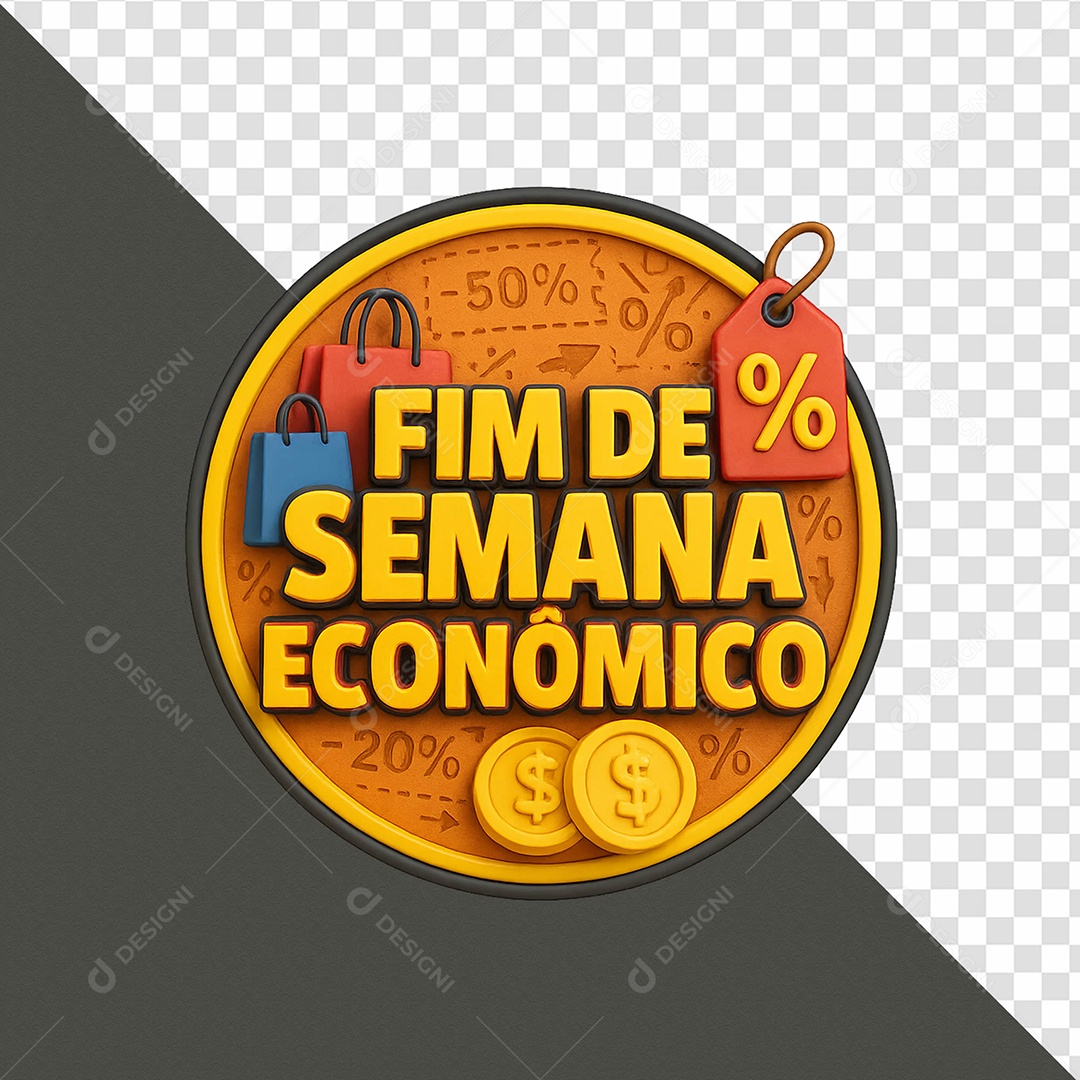 Selo 3D Fim de Semana da Economia para Composição PSD