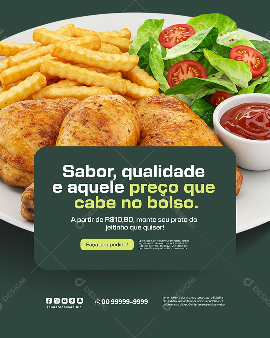 Restaurante Sabor Qualidade e Aquele Preço Que Cabe No Seu Bolso Social Media PSD Editável