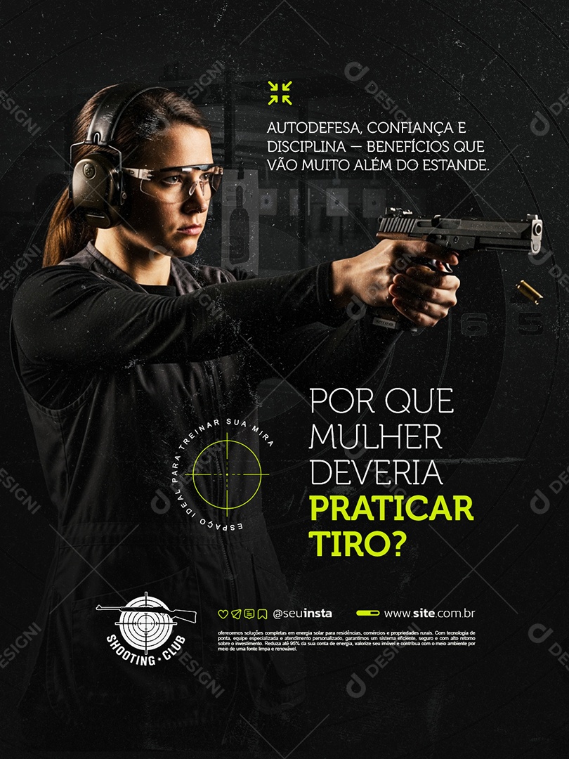 Clube de Tiro Por que a Mulher Deveria Praticar Tiro Social Media PSD Editável
