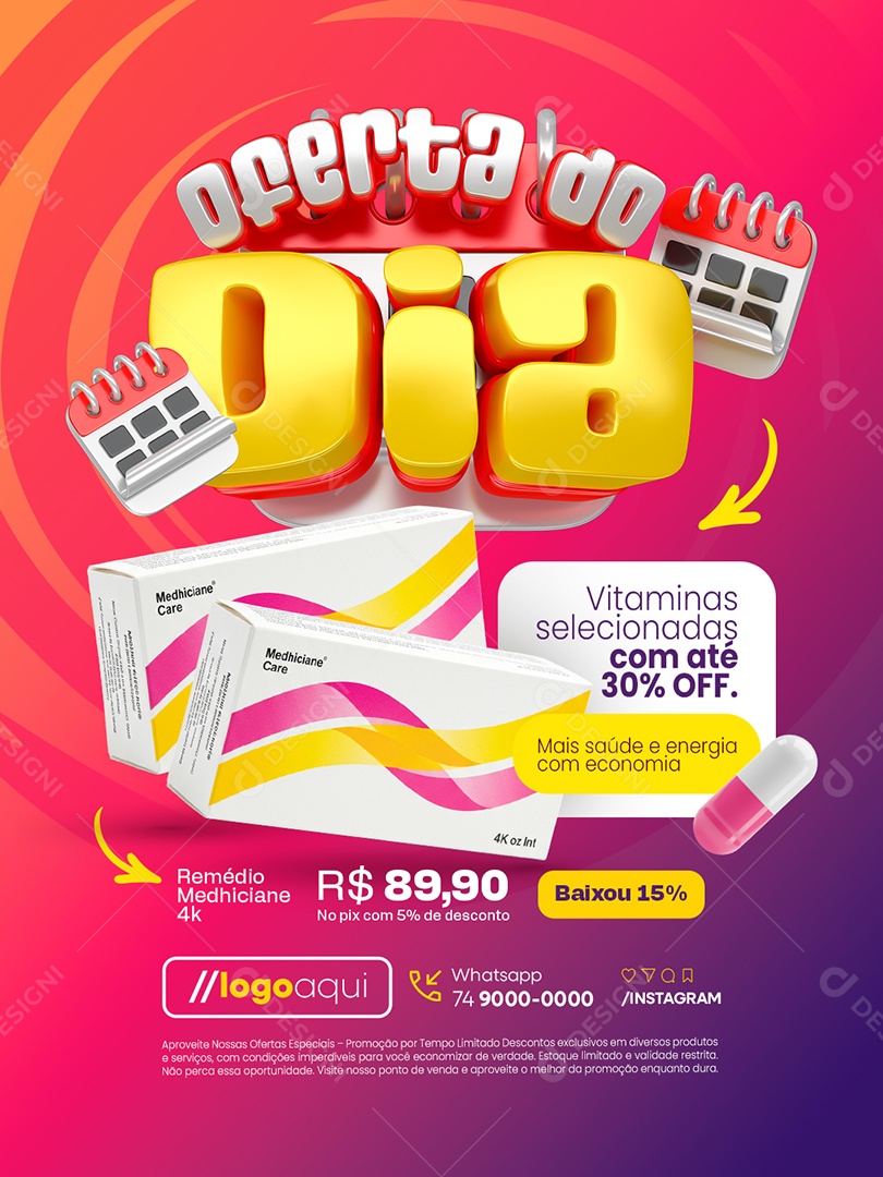Oferta do Dia Promoções Farmácia Social Media PSD Editável