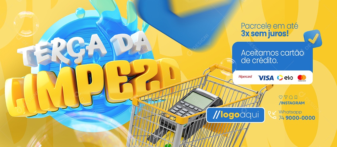 Banner Terça da Limpeza Promoções Supermercado Social Media PSD Editável