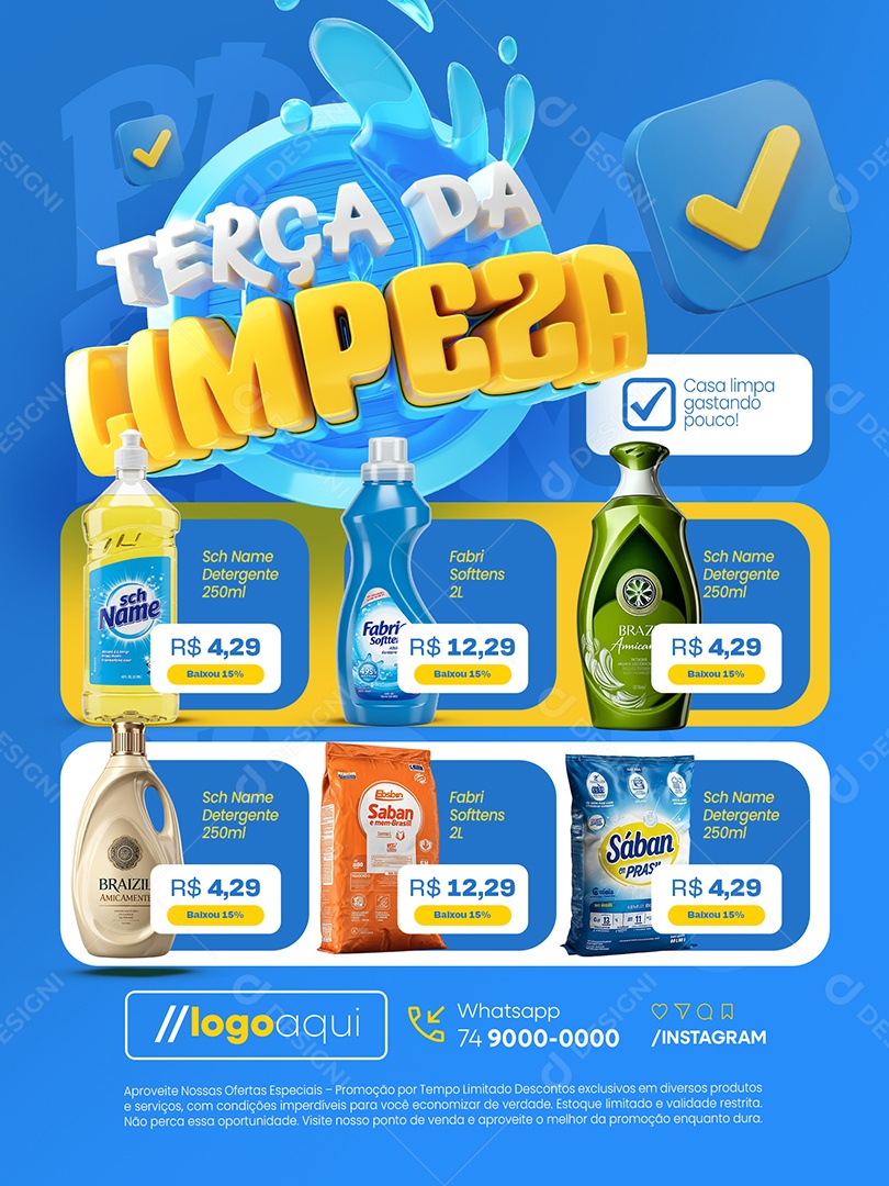 Encarte Terça da Limpeza Promoções Supermercado Social Media PSD Editável