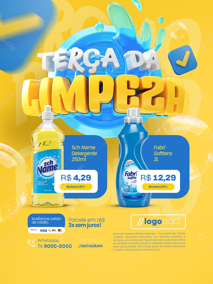 Terça da Limpeza Promoções Supermercado Social Media PSD Editável