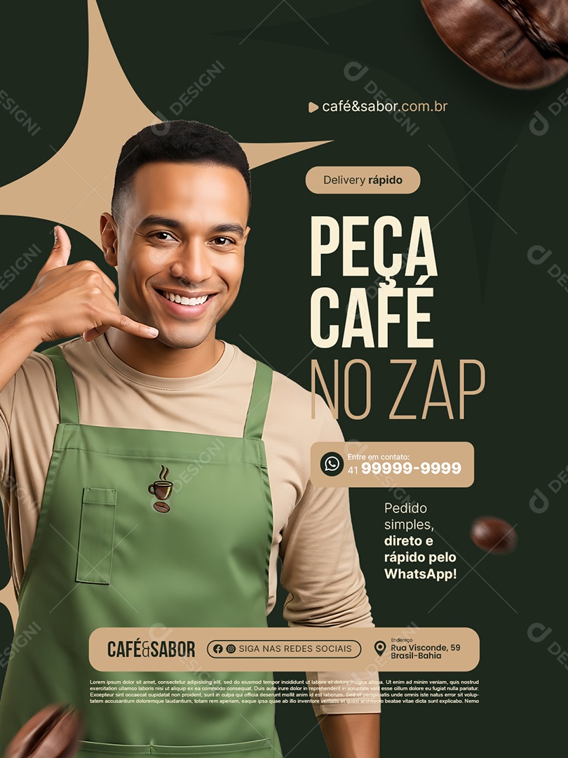 Cafeteria Peça Café no Zap Social Media PSD Editável