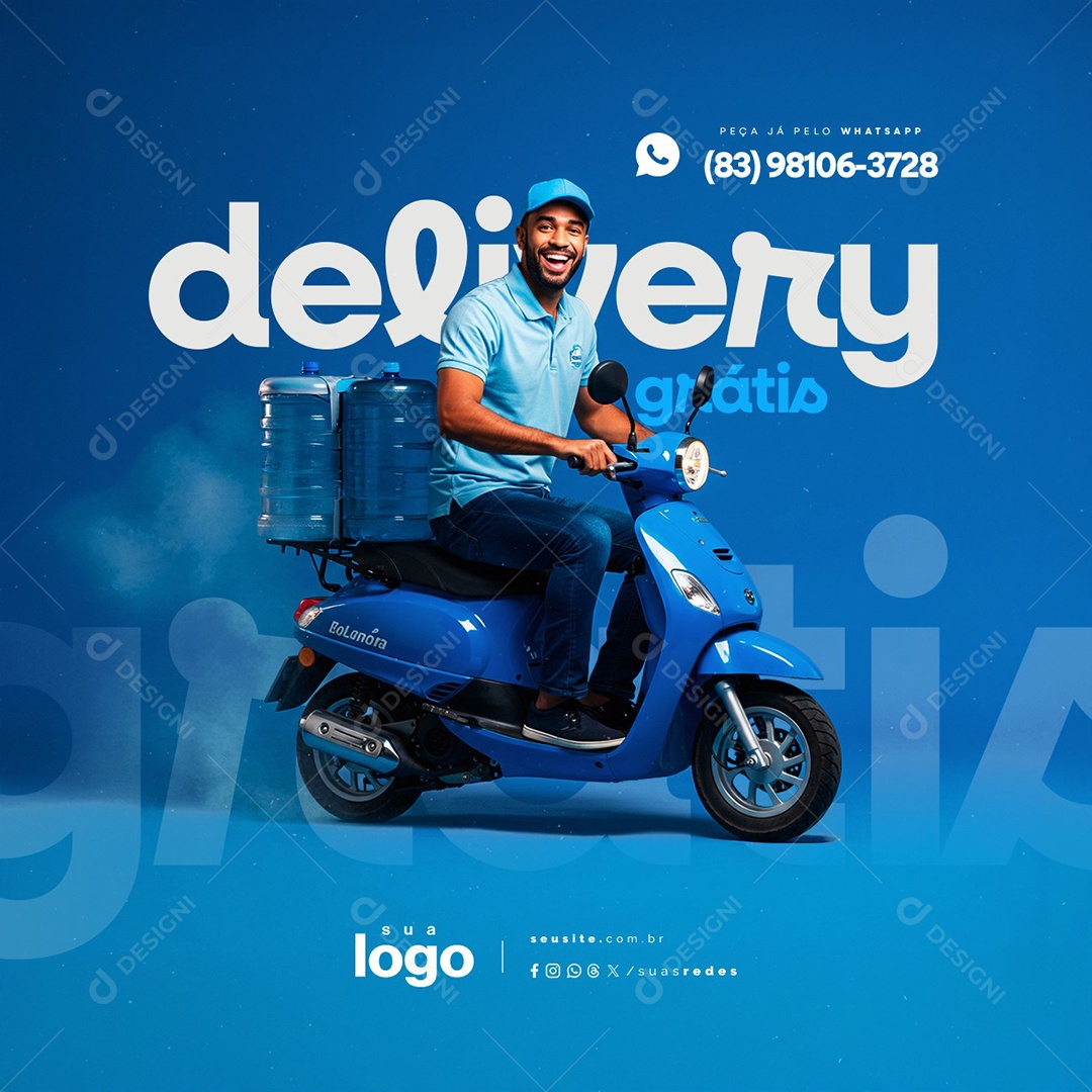 Distribuidora de Água Mineral Delivery Grátis Social Media PSD Editável