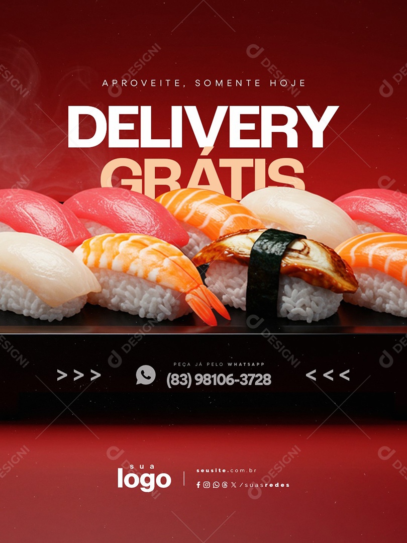Restaurante Japonês Delivery Grátis Social Media PSD Editável