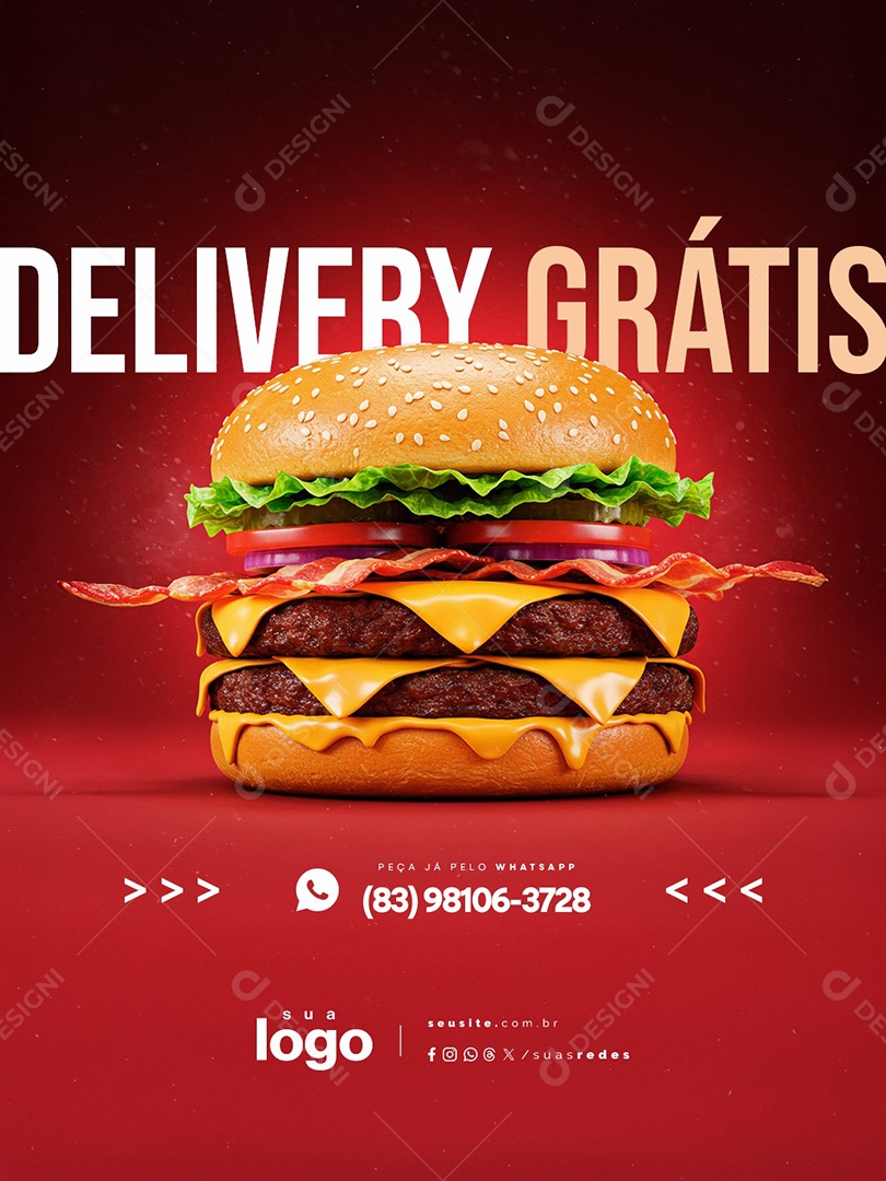 Hamburgueria Delivery Grátis Social Media PSD Editável