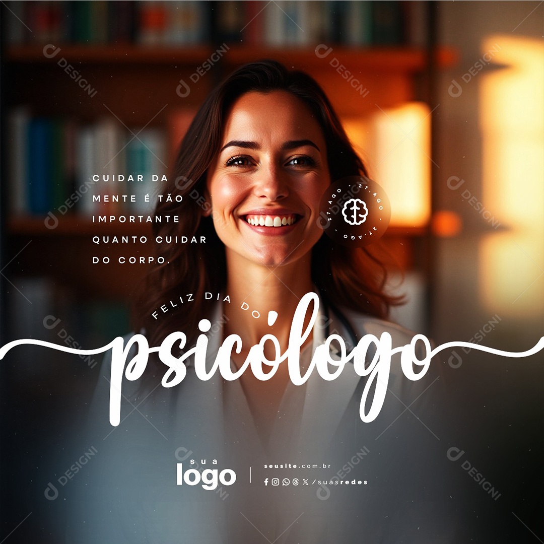 Dia Do Psicólogo 25 de Agosto Parabéns Social Media PSD Editável