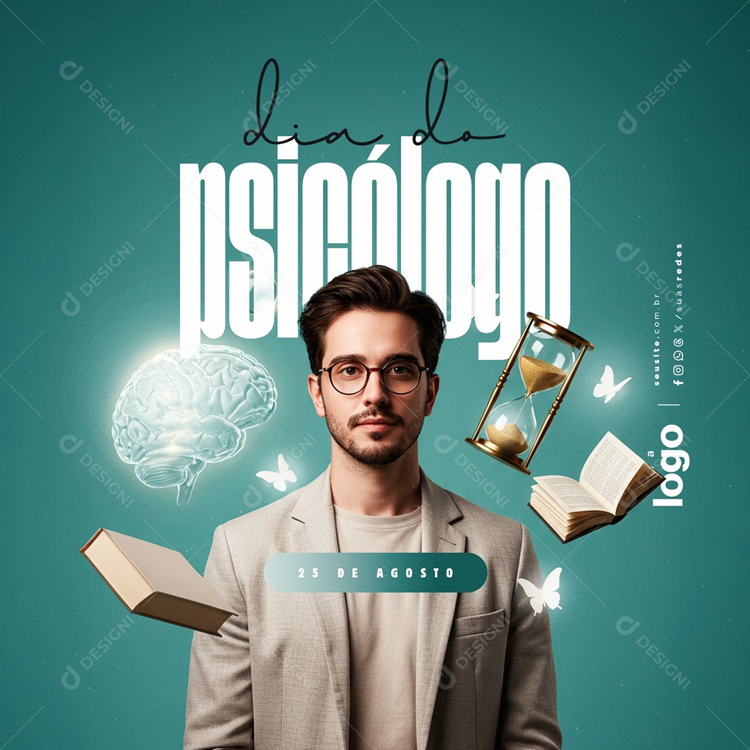 Dia Do Psicólogo 25 de Agosto Parabéns Social Media PSD Editável