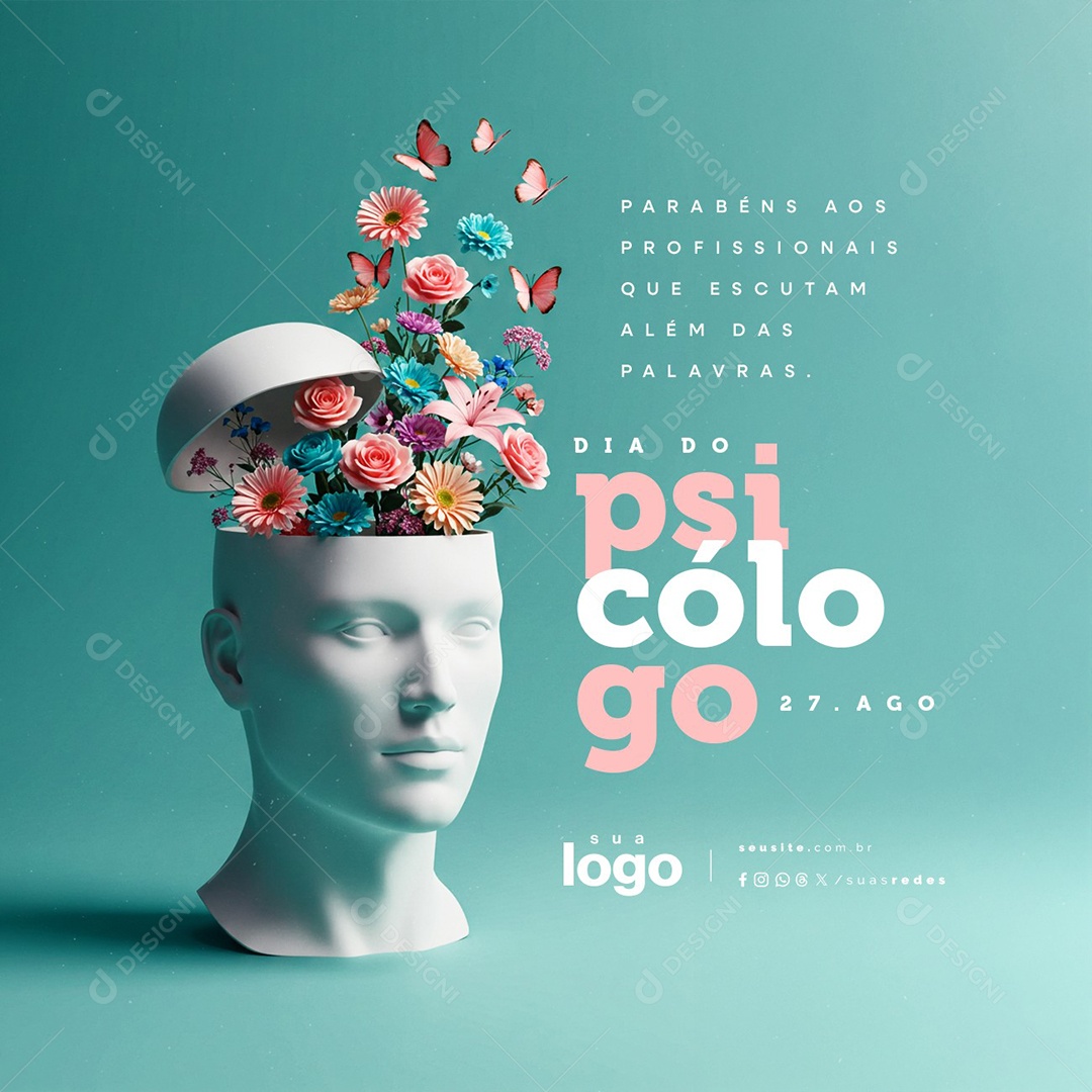 Dia Do Psicólogo 25 de Agosto Parabéns Social Media PSD Editável