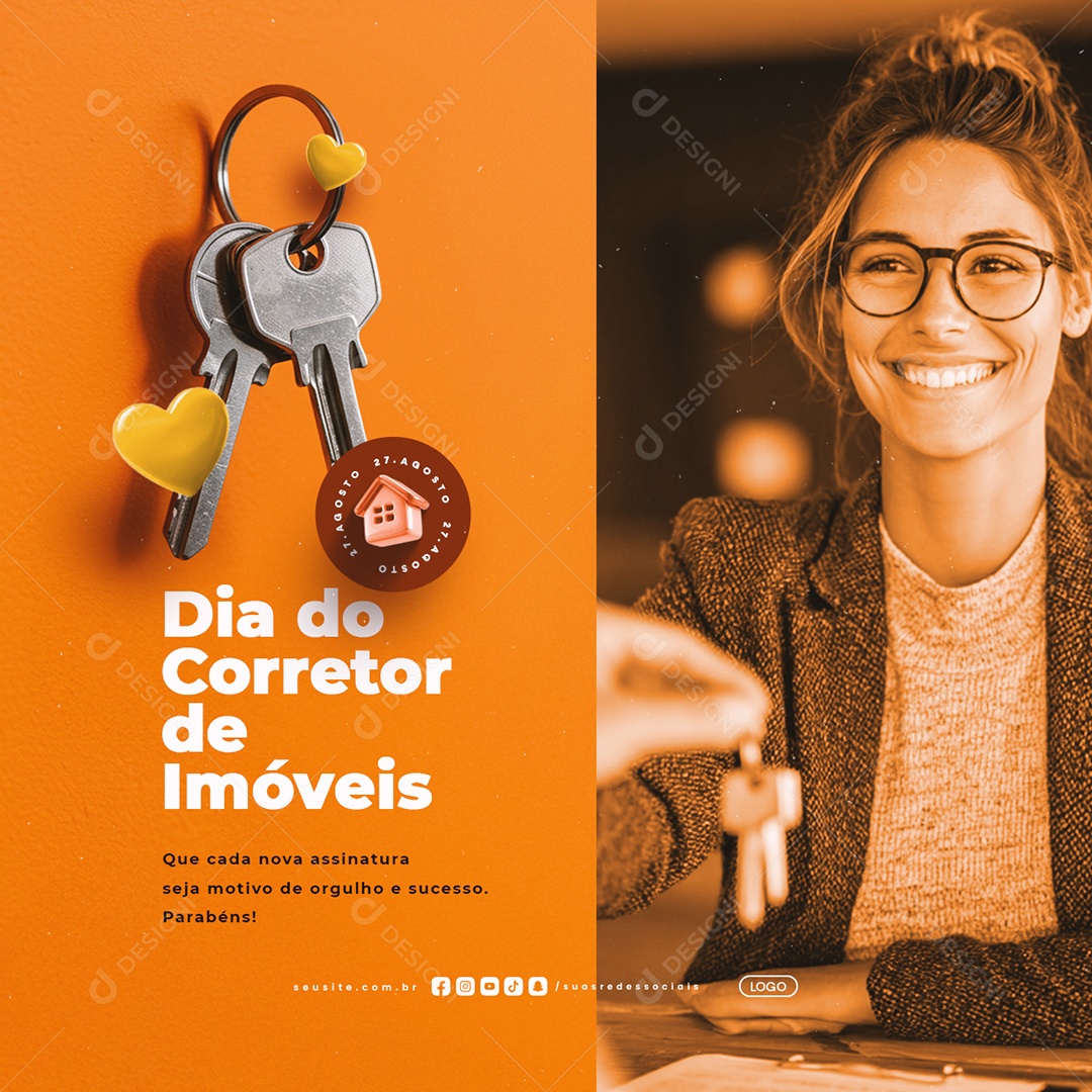 Dia do Corretor de Imóveis 27 de Agosto Social Media PSD Editável