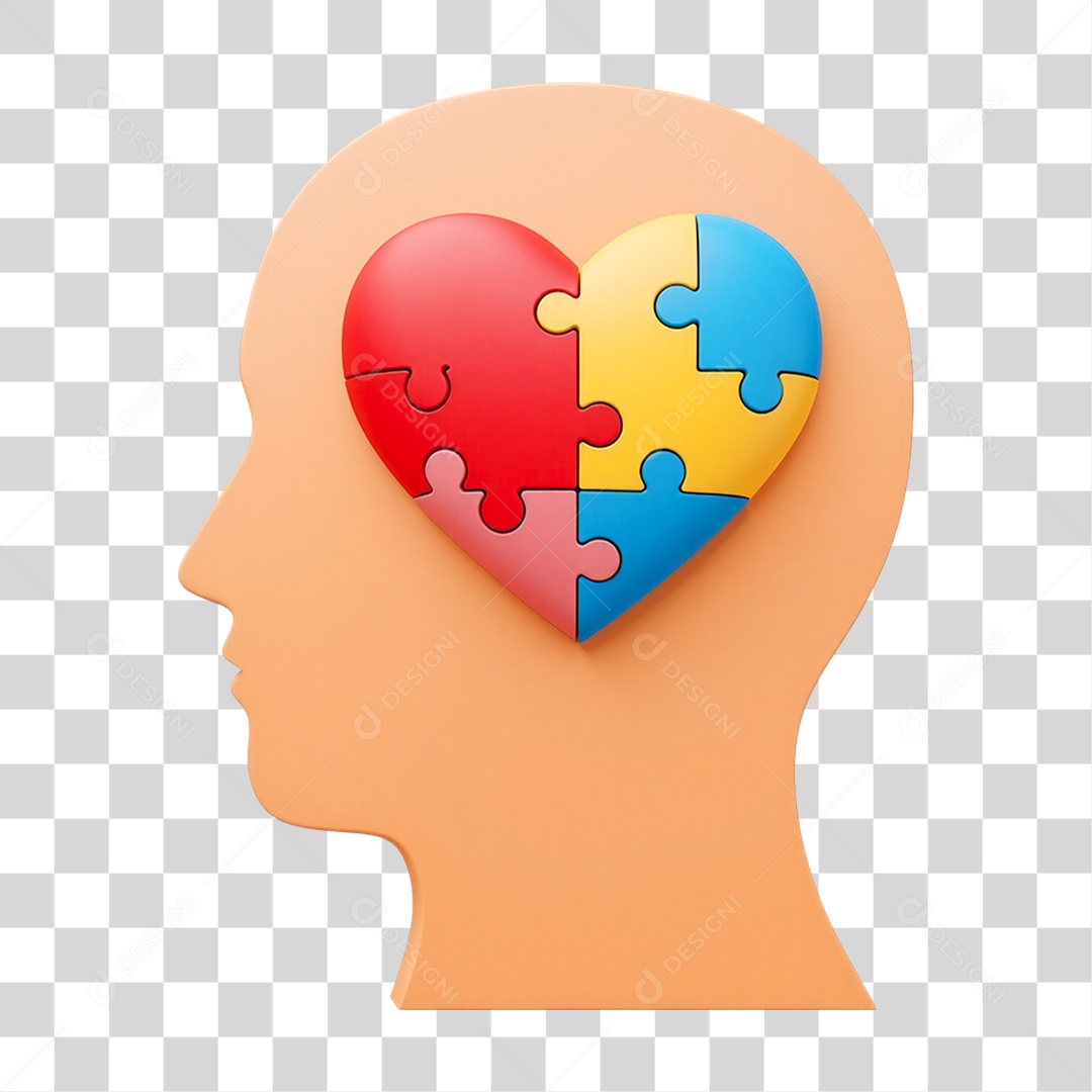 Cabeça Humana com Coração de Quebra-Cabeça PNG Transparente