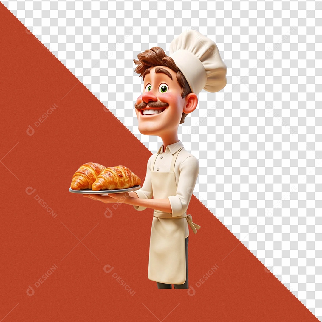 Personagem De Padeiro Selo 3D Para Composição PSD