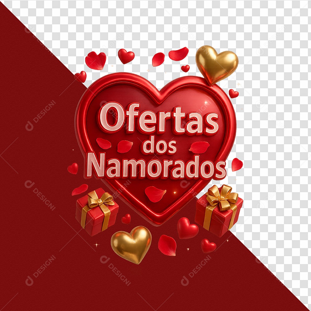 Oferta Dia dos Namorados Selo 3D Para Composição PSD
