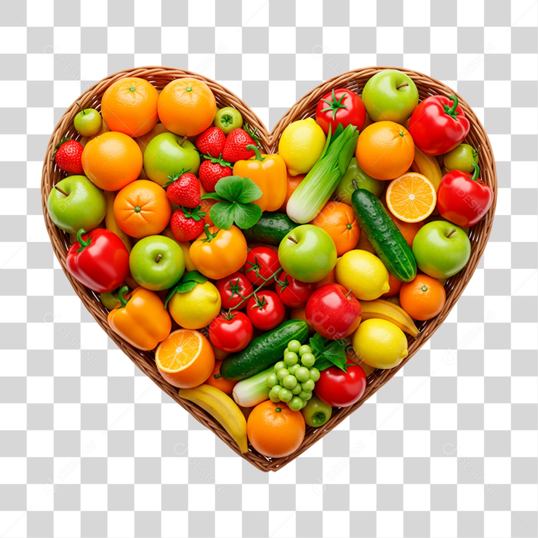 Coração Composto por Frutas Vegetais PNG Transparente