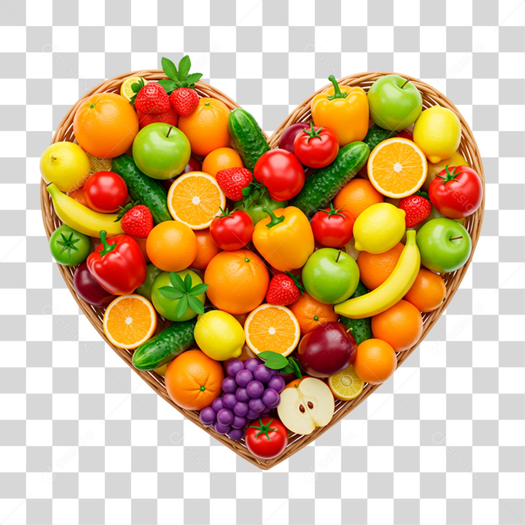 Coração Composto por Frutas Vegetais PNG Transparente