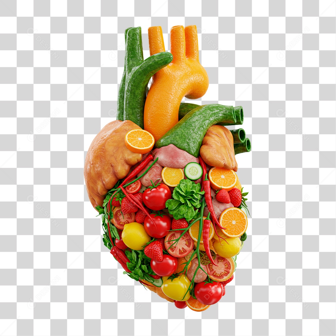 Coração Composto por Frutas Vegetais PNG Transparente