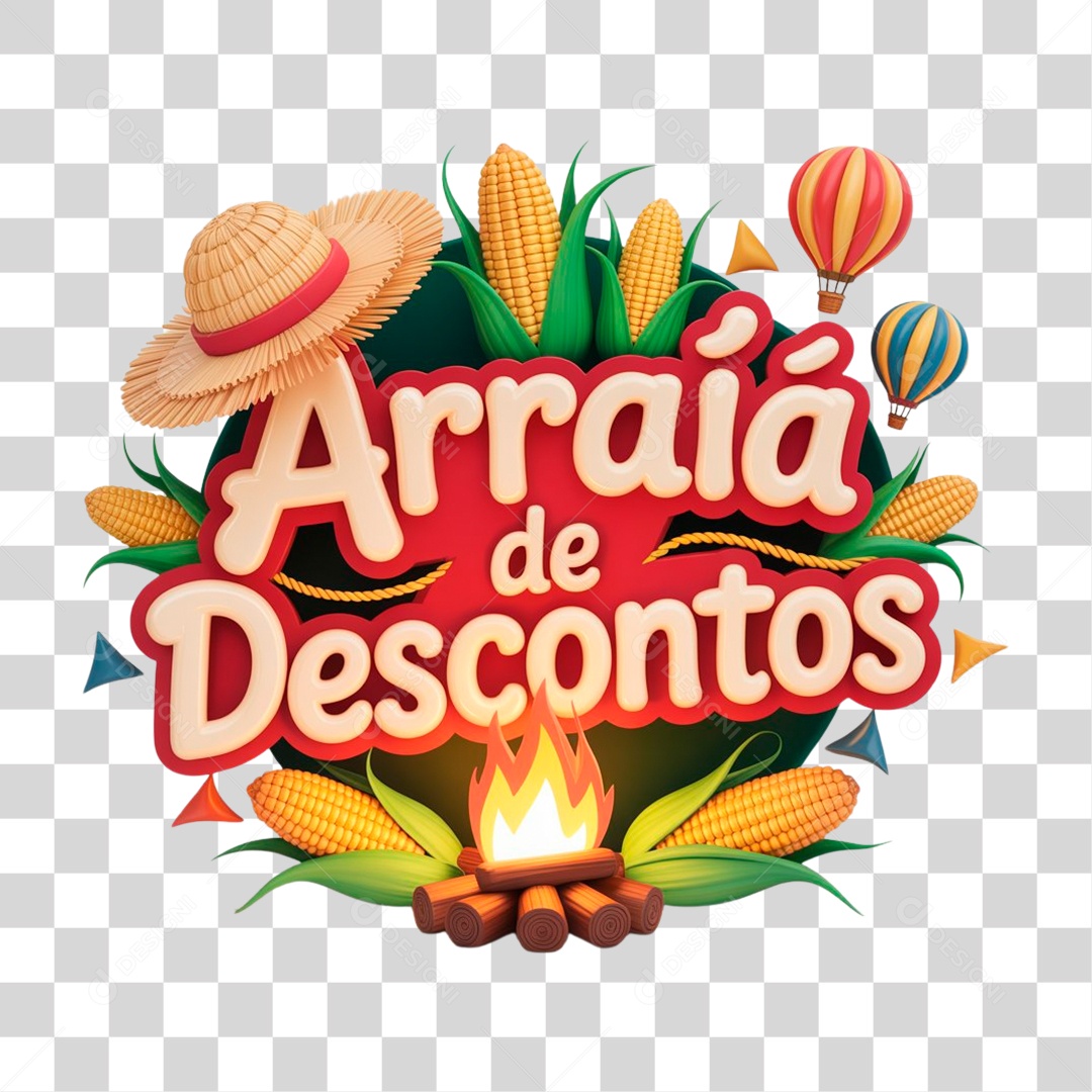 Selo 3D Arraiá de Descontos PNG Transparente