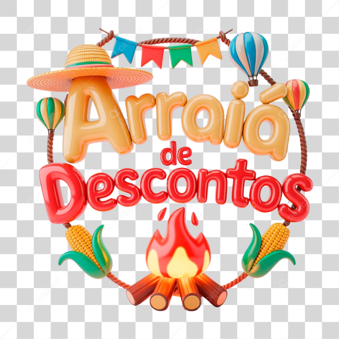 Selo 3D Arraiá de Descontos PNG Transparente