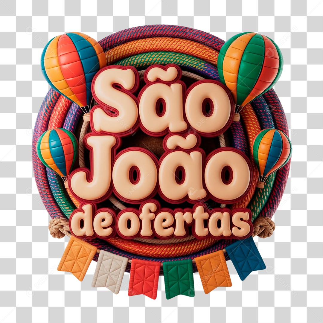 Selo 3D São João de Ofertas para Composição PNG Transparente