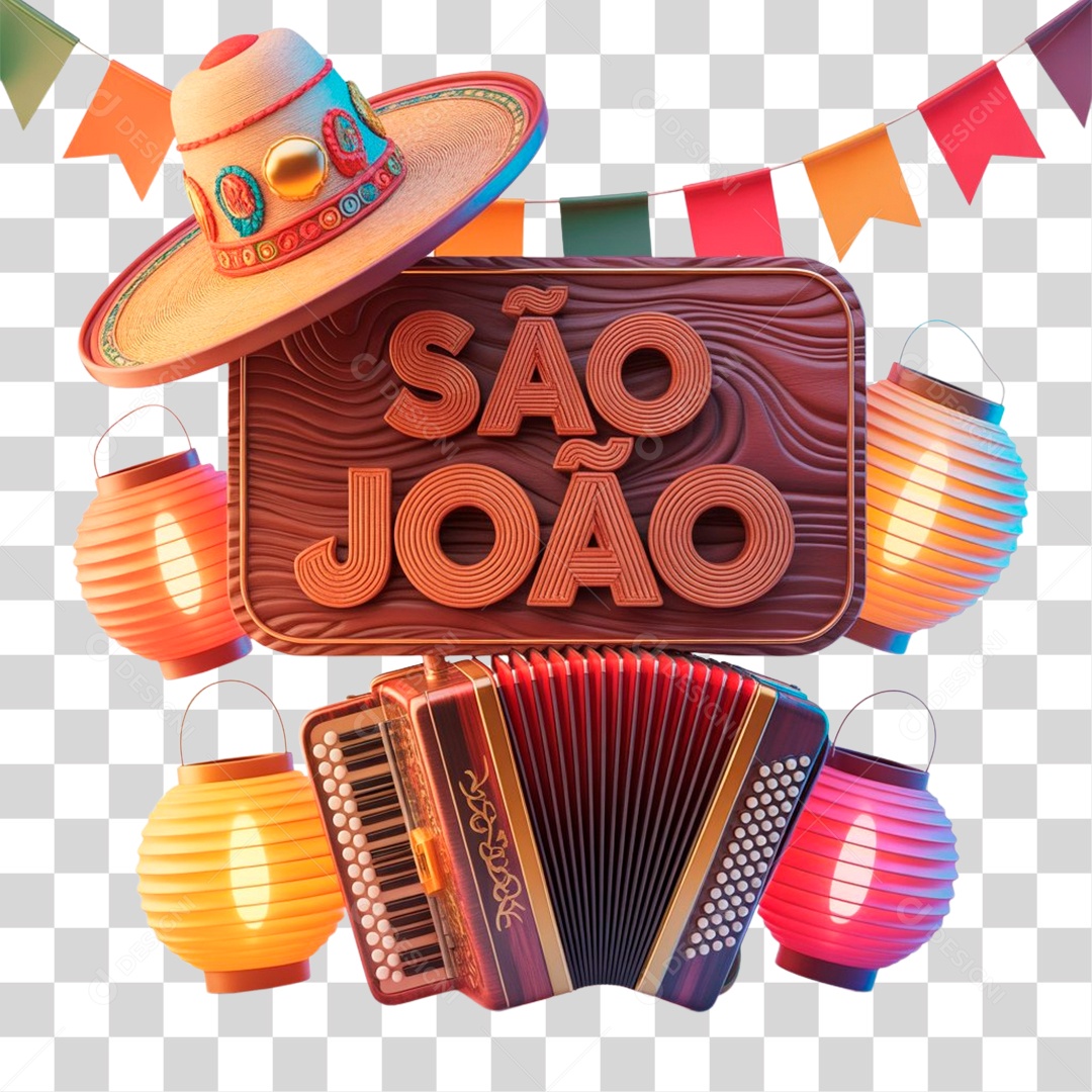 Selo 3D São João para Composição PNG Transparente