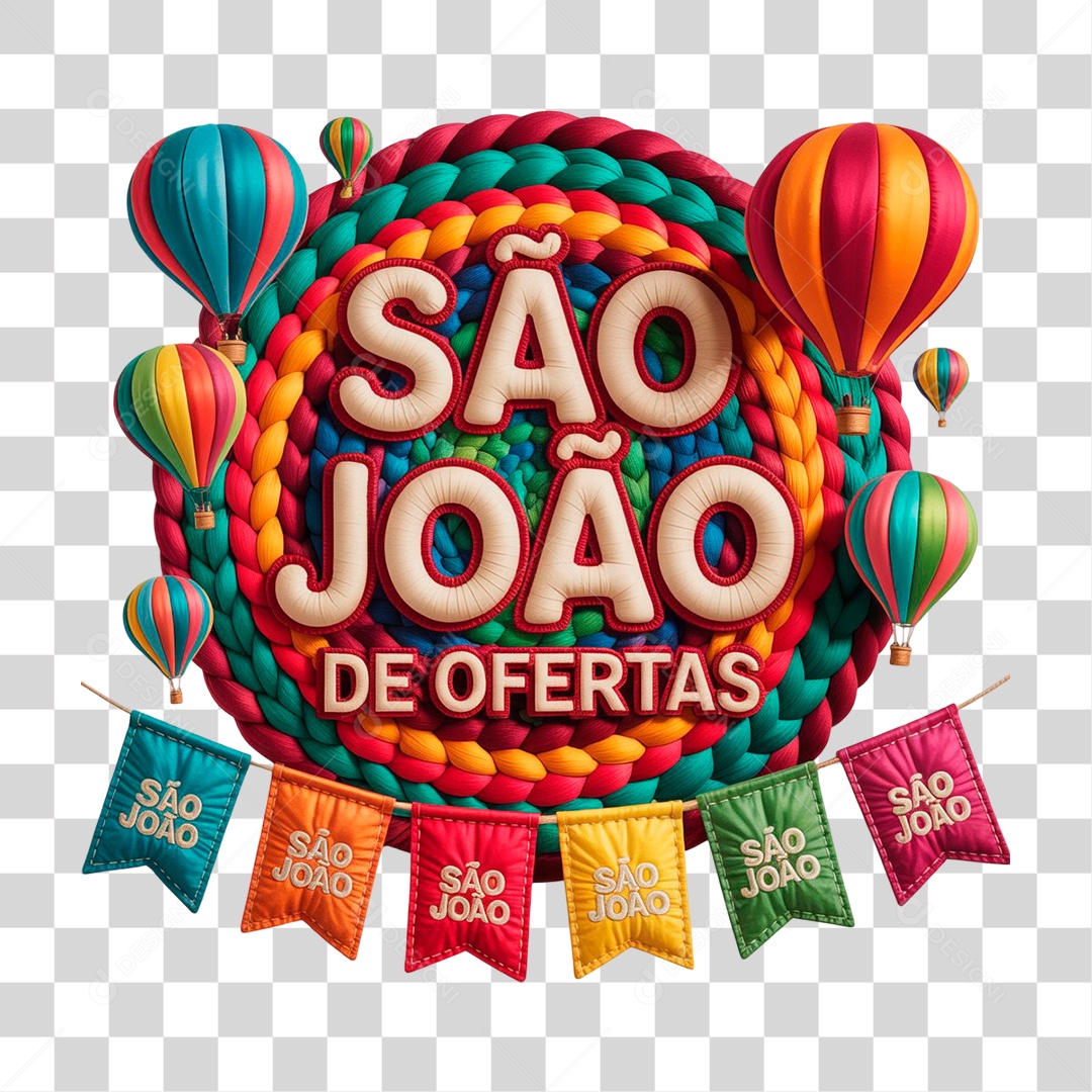 Selo 3D São João de Ofertas para Composição PNG Transparente