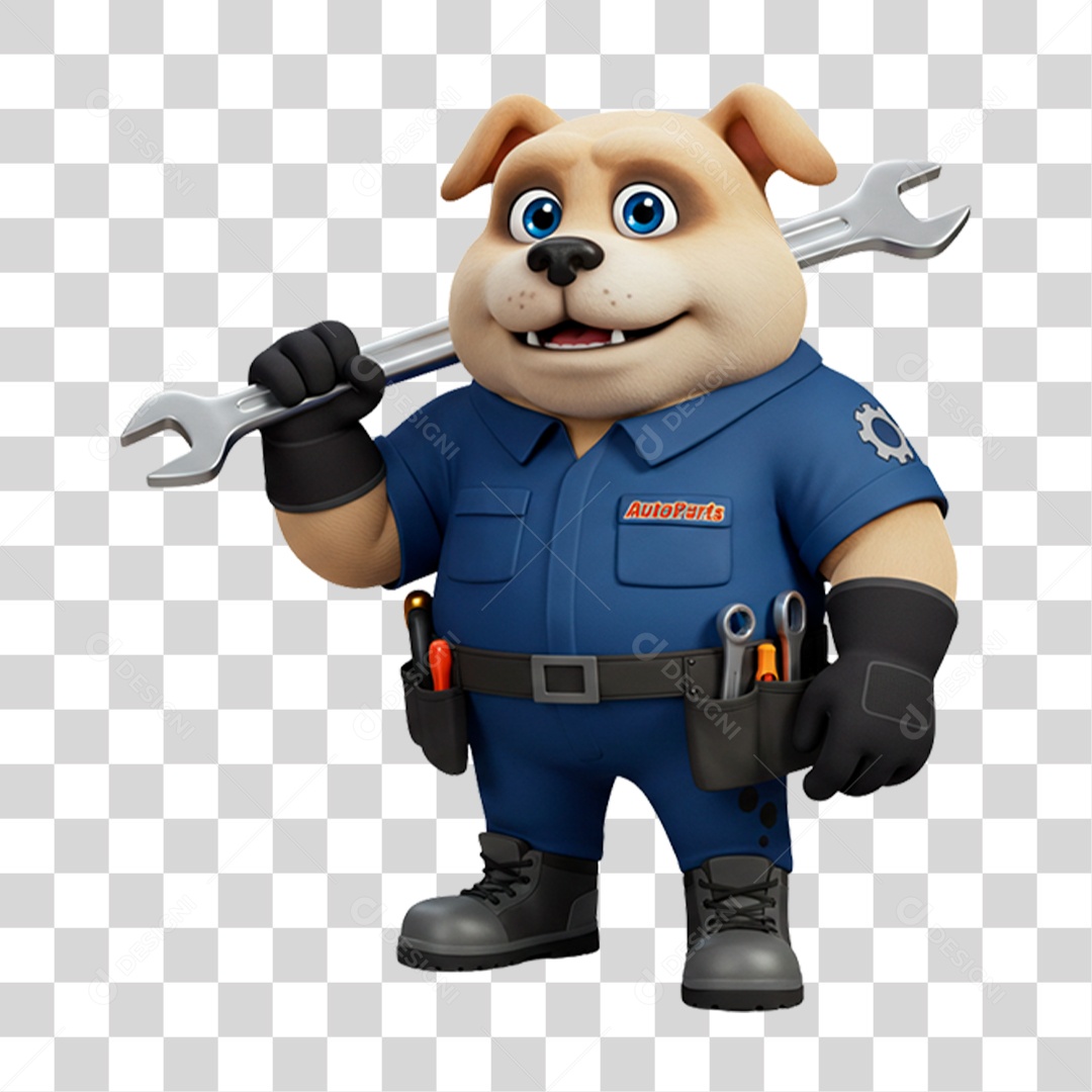 Mascote 3D Cachorro Mecânico PNG Transparente