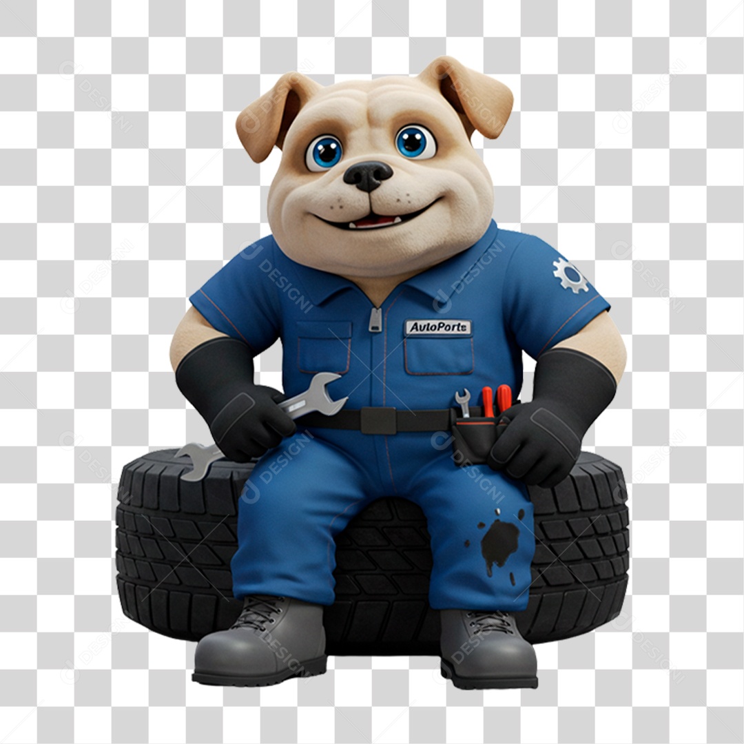 Mascote 3D Cachorro Mecânico PNG Transparente