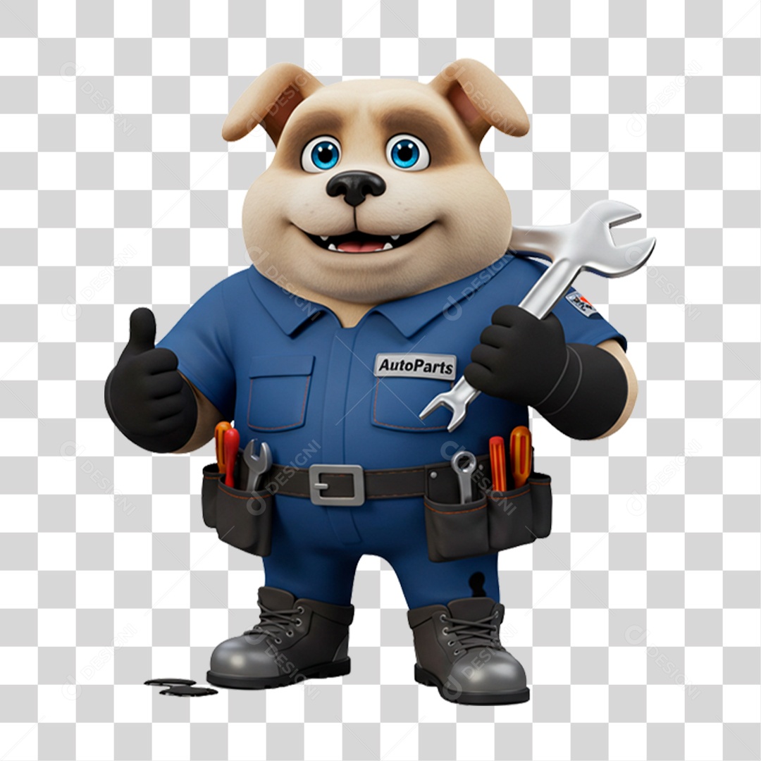 Mascote 3D Cachorro Mecânico PNG Transparente