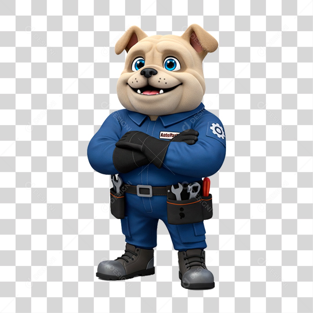 Mascote 3D Cachorro Mecânico PNG Transparente