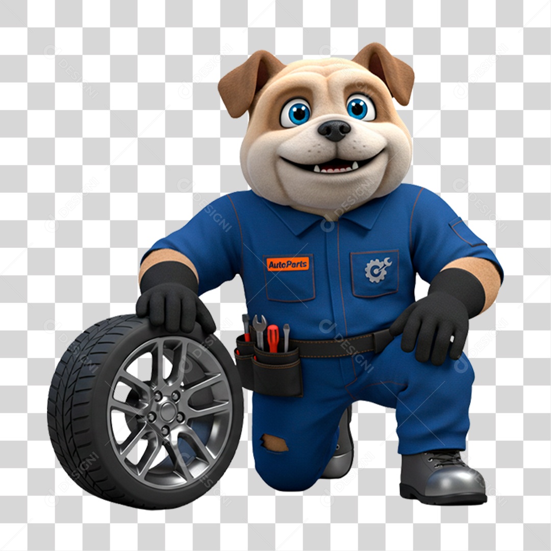 Mascote 3D Cachorro Mecânico PNG Transparente