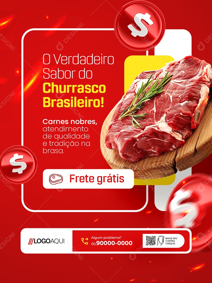 Churrascaria O Verdadeiro Sabor do Churrasco Brasileiro Social Media PSD Editável