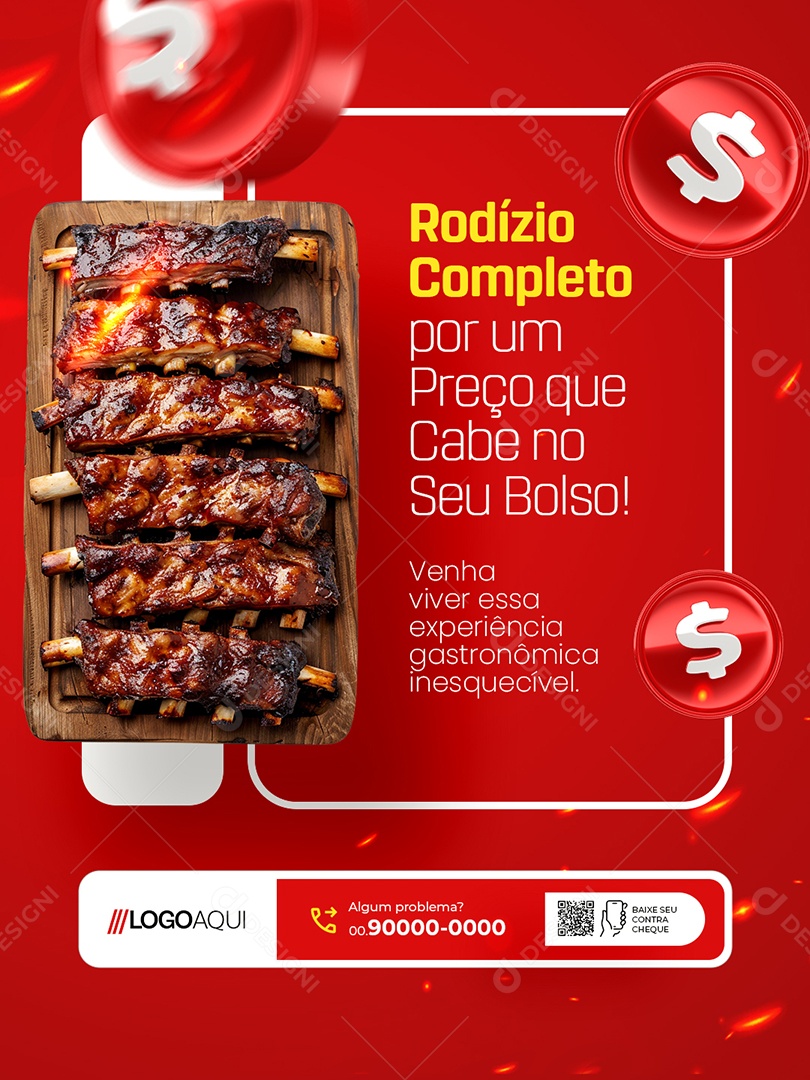 Churrascaria Rodízio Completo Por um Preço Que Cabe no Seu Bolso Social Media PSD Editável