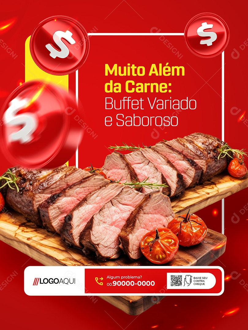 Churrascaria Muito Além da Carne Buffet Variado e Saboroso Social Media PSD Editável