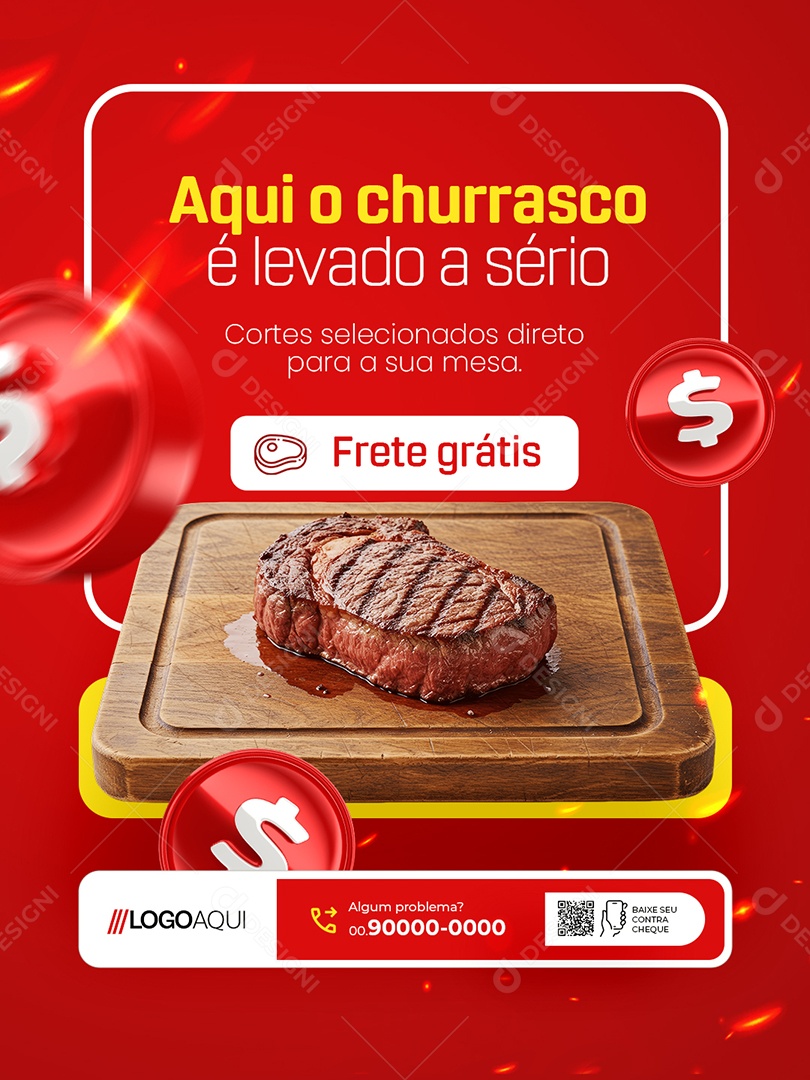 Churrascaria Aqui o Churrasco é Levado a Sério Social Media PSD Editável
