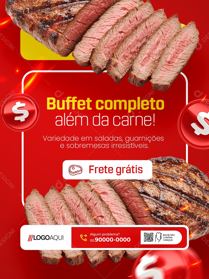 Churrascaria Buffet Completo Além da Carne Social Media PSD Editável