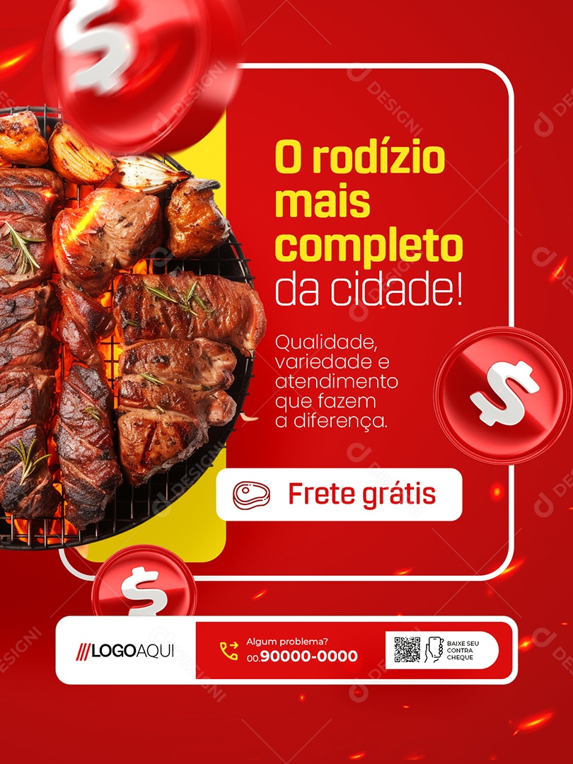 Churrascaria O Rodízio Mais Completo da Cidade Social Media PSD Editável