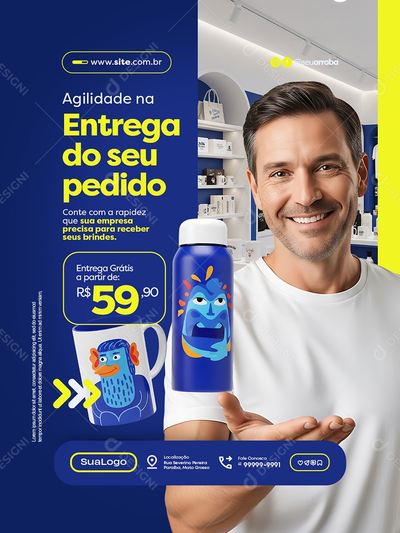 Empresa Brindes Garrafa Agilidade na Entrega do Seu Pedido Social Media PSD Editável
