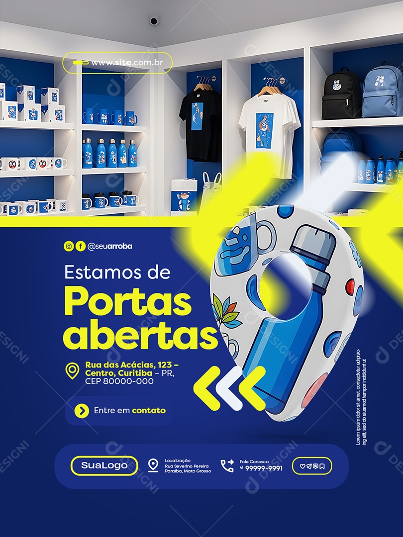 Empresa Brindes Estamos de Portas Abertas Social Media PSD Editável