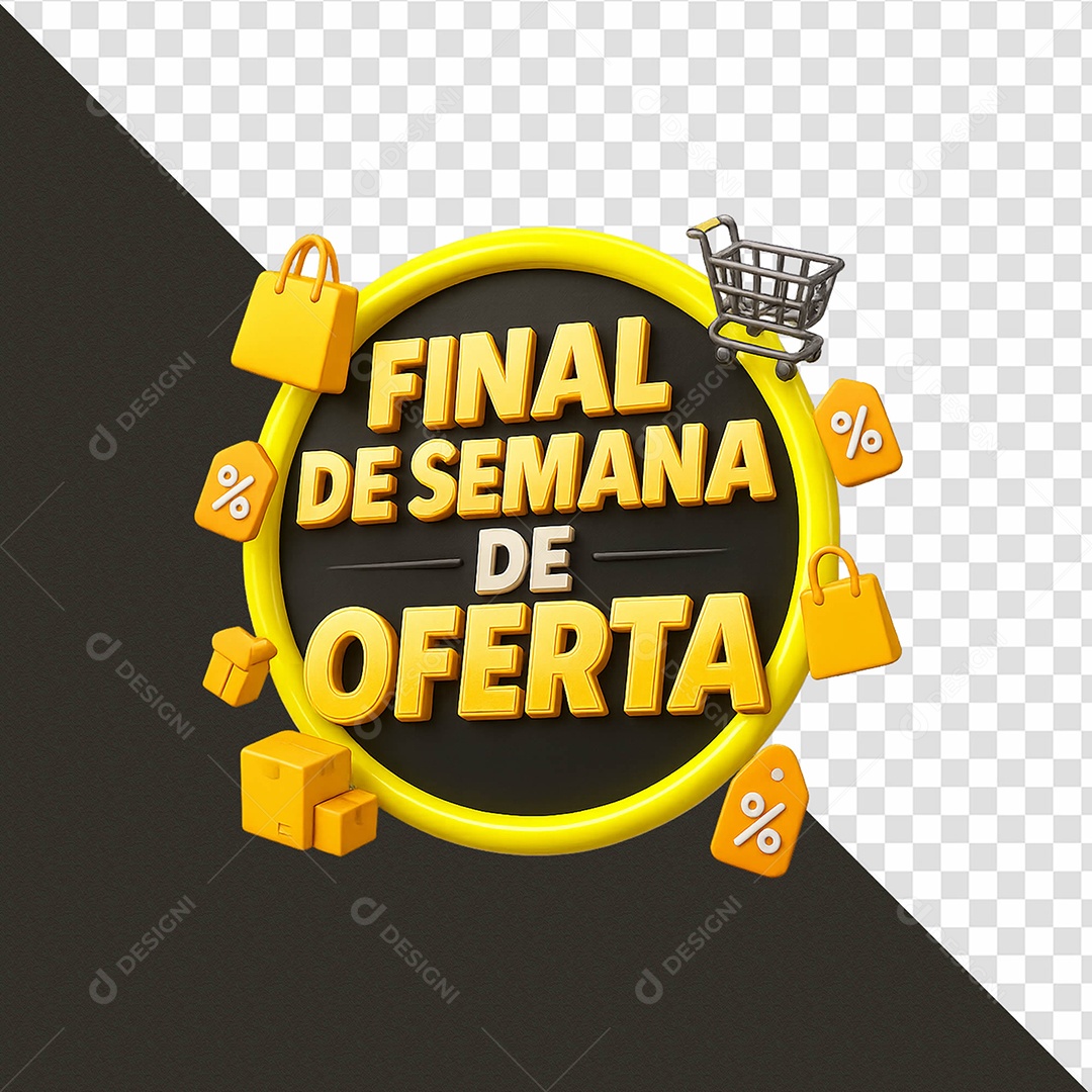 Selo 3D Fim de Semana de Oferta para Composição PSD