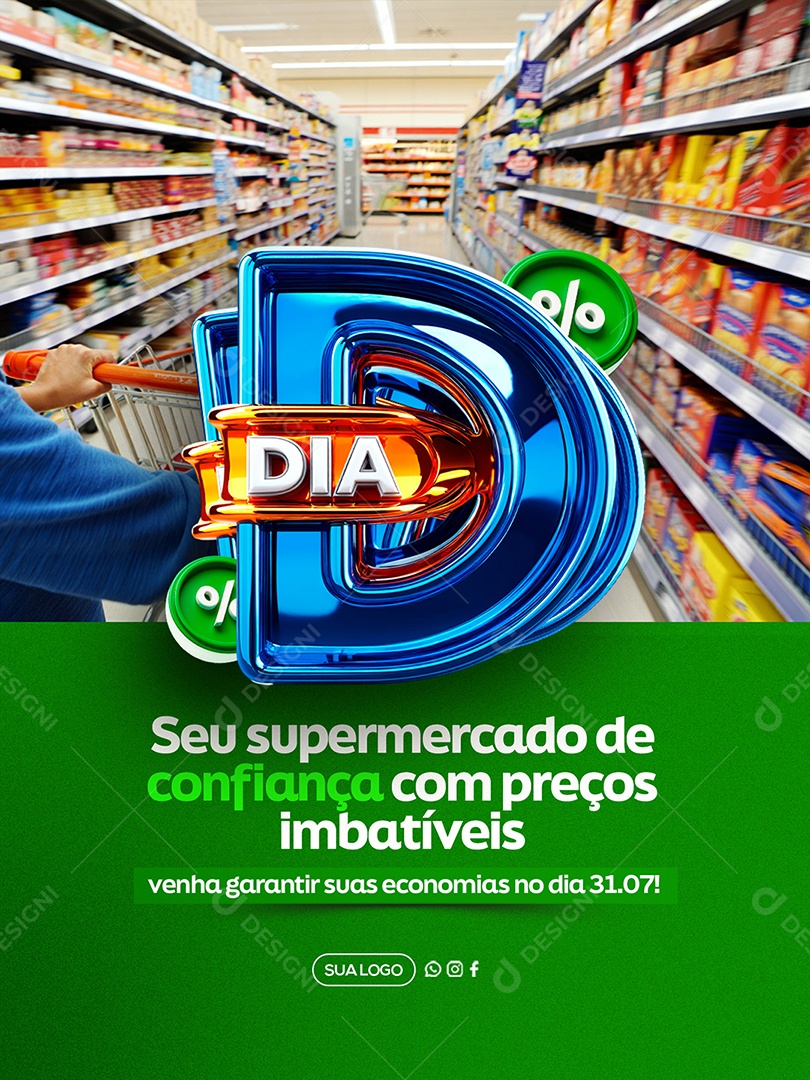 Supermercado Dia D Promoções Social Media PSD Editável
