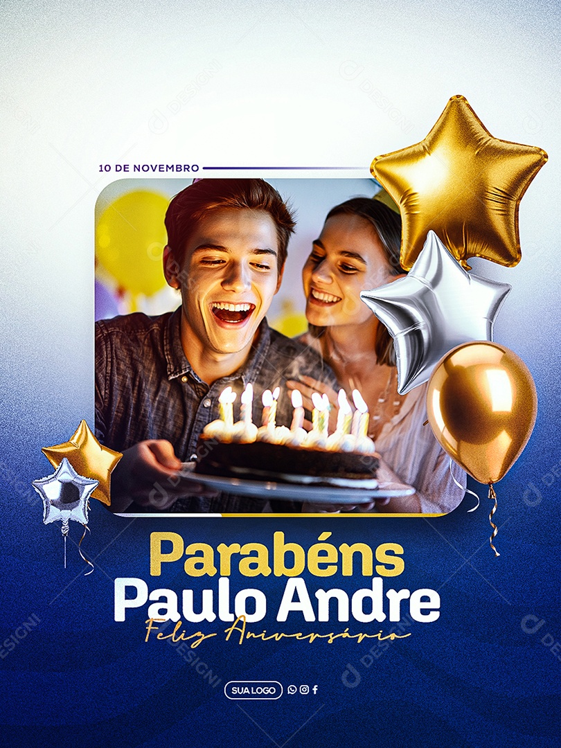 Feliz Aniversário Parabéns Paulo André Social Media PSD Editável