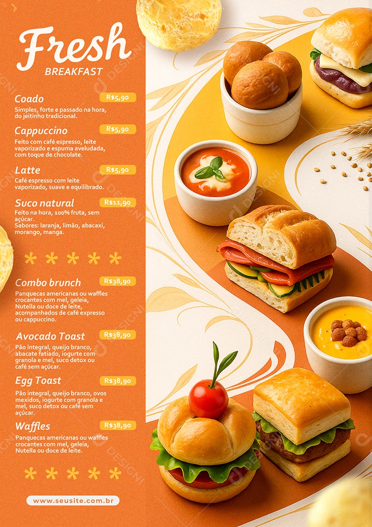 Modelo de Cardápio Breakfast PSD Editável