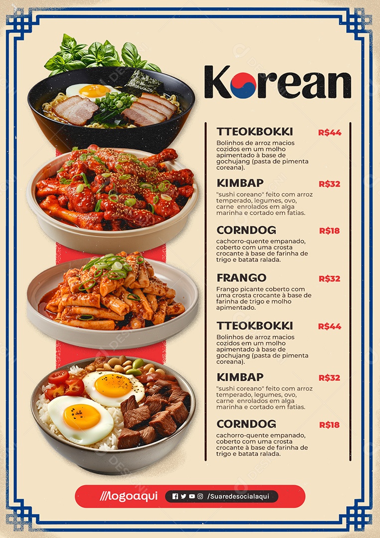Modelo de Cardápio Comida Coreana PSD Editável