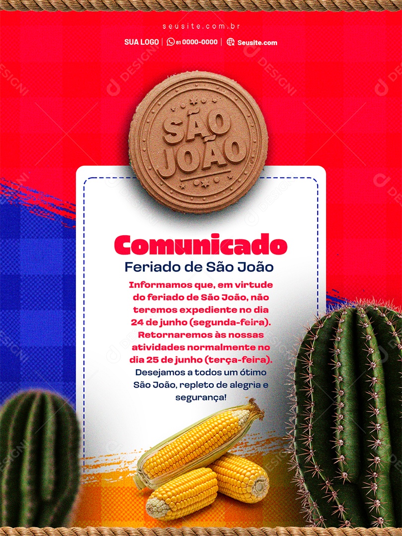 Comunicado de São João Social Media Feed PSD Editável