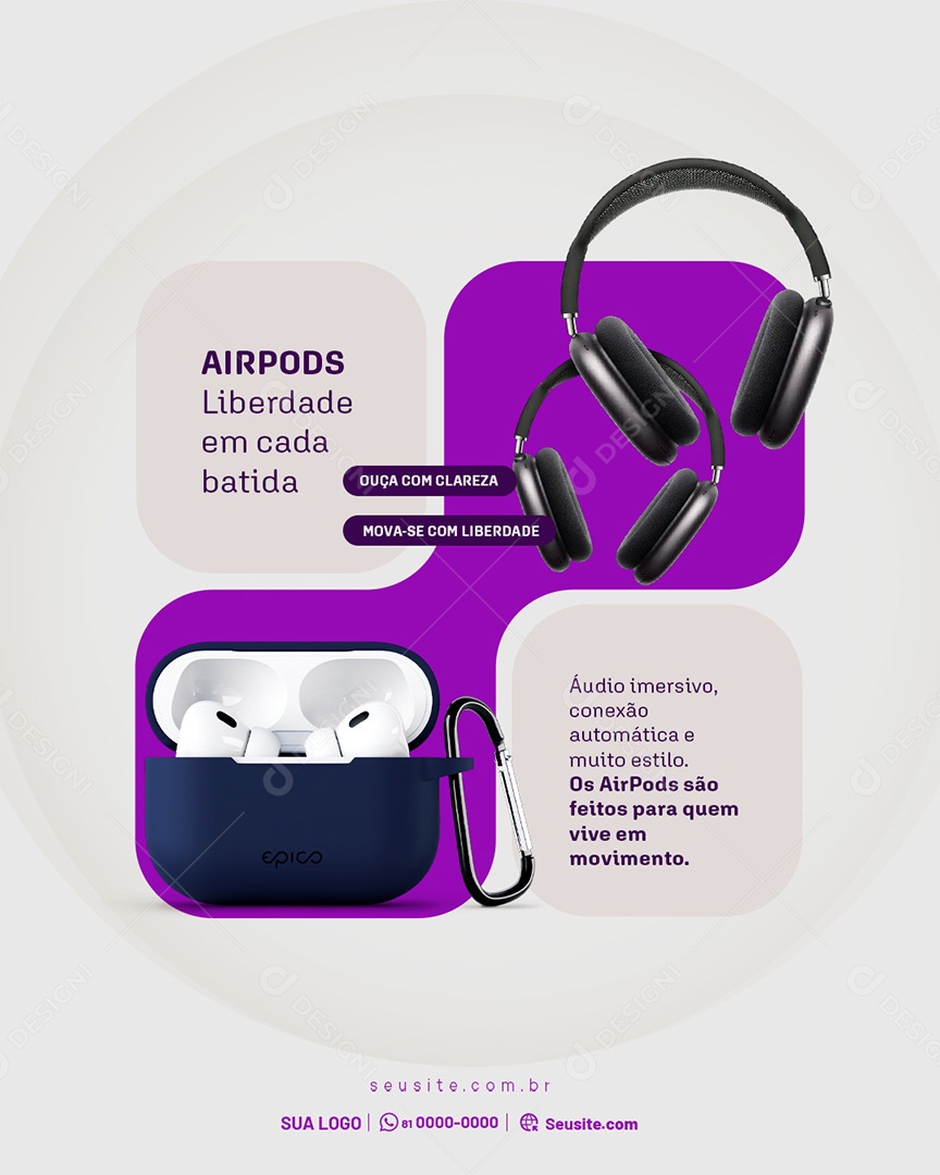 Feed Loja da Apple Airpods Pro Liberdade em Cada Batida Social Media PSD Editável