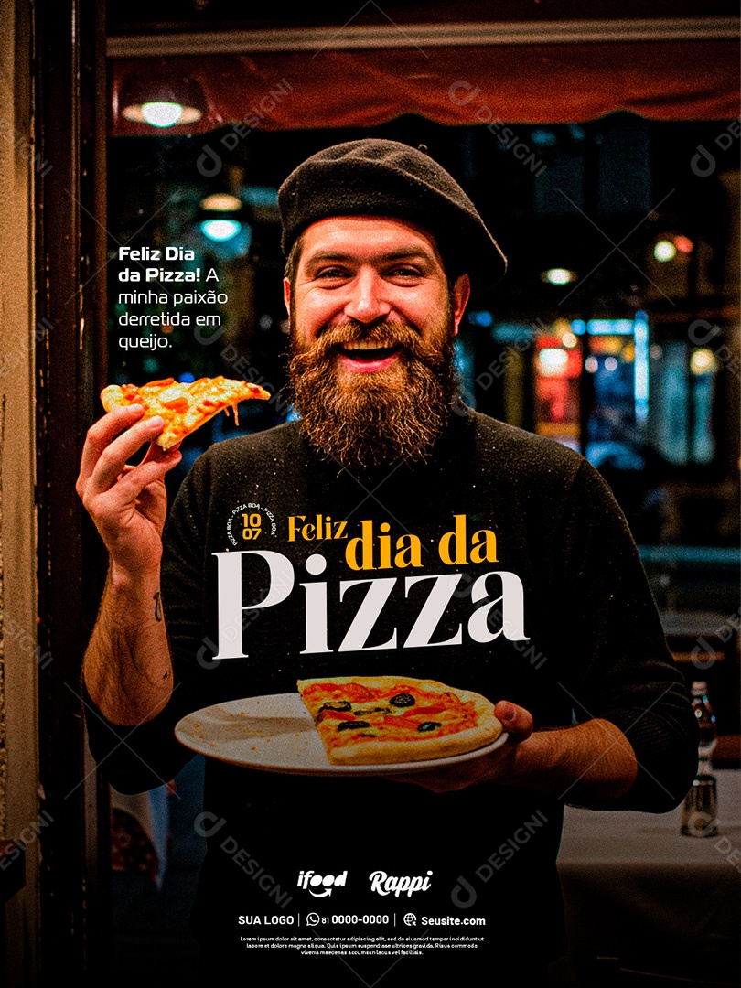 Pizzaria Feliz Dia da Pizza 10 de Julho Social Media PSD Editável