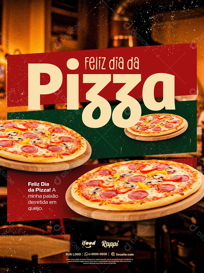 Pizzaria Feliz Dia da Pizza 10 de Julho Social Media PSD Editável